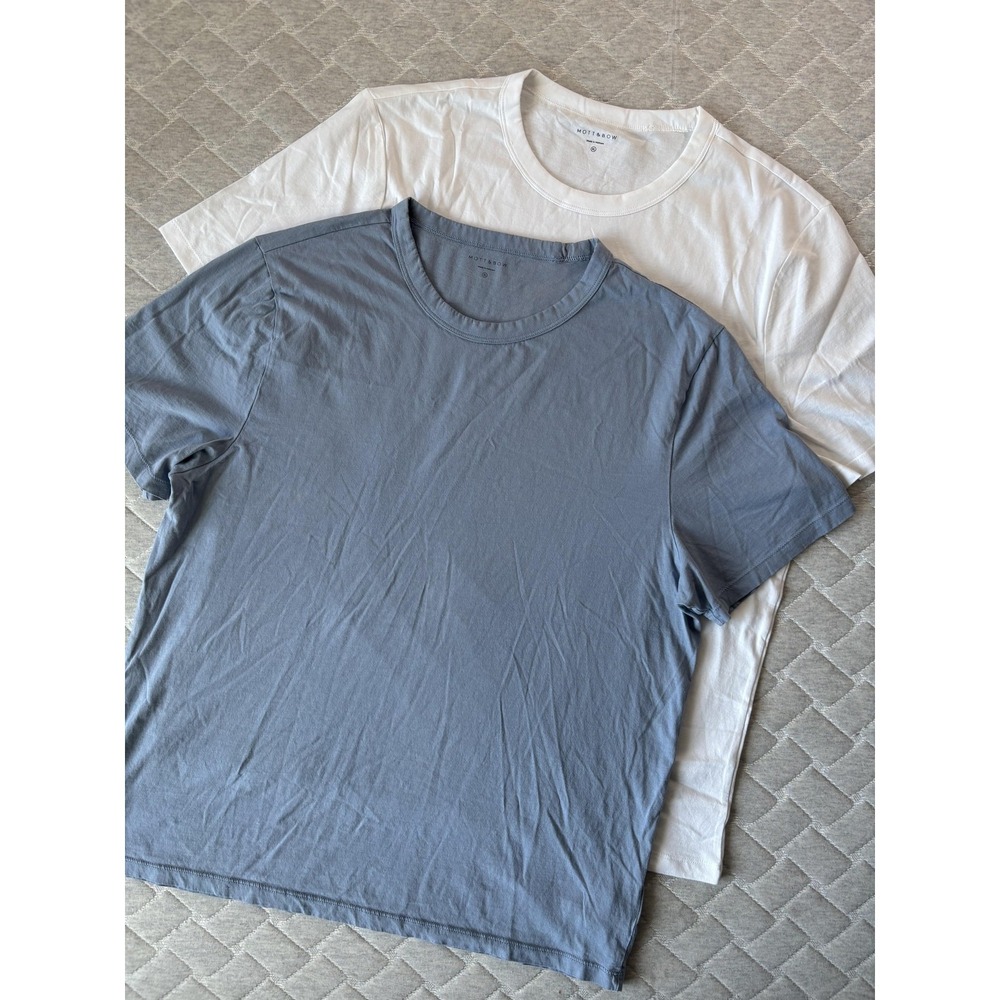 Mott & Bow Shirt Mens XL White Blue Driggs Classic Crew Cotton Tee 2 Pack